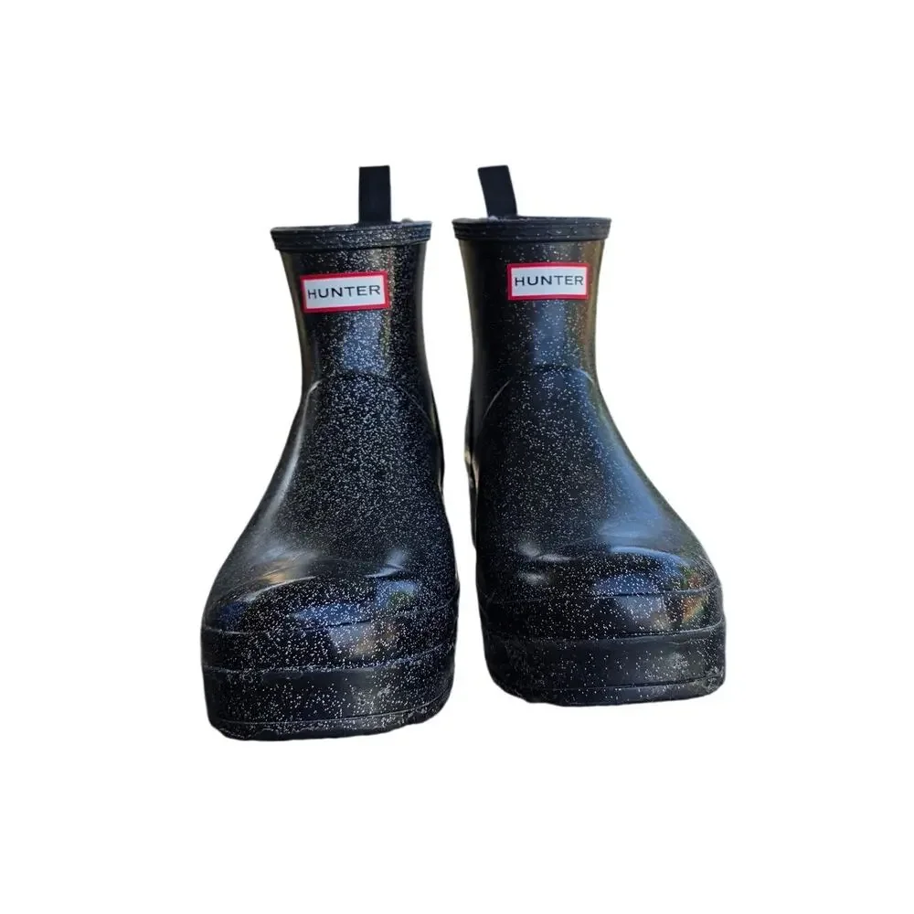 Hunter Play Starcloud Glitter Short Rain Boots Black Size 11